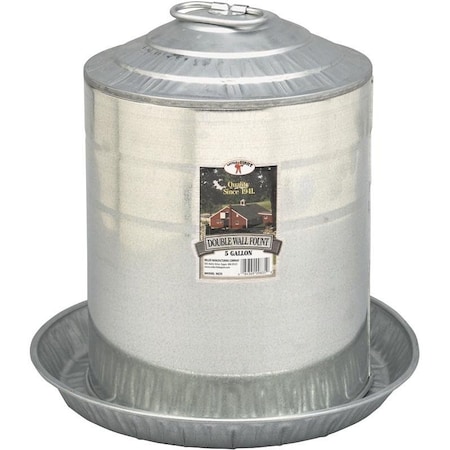 Poultry Fount, 5 Gal Capacity, Galvanized Steel, Floor, Ground Mounting